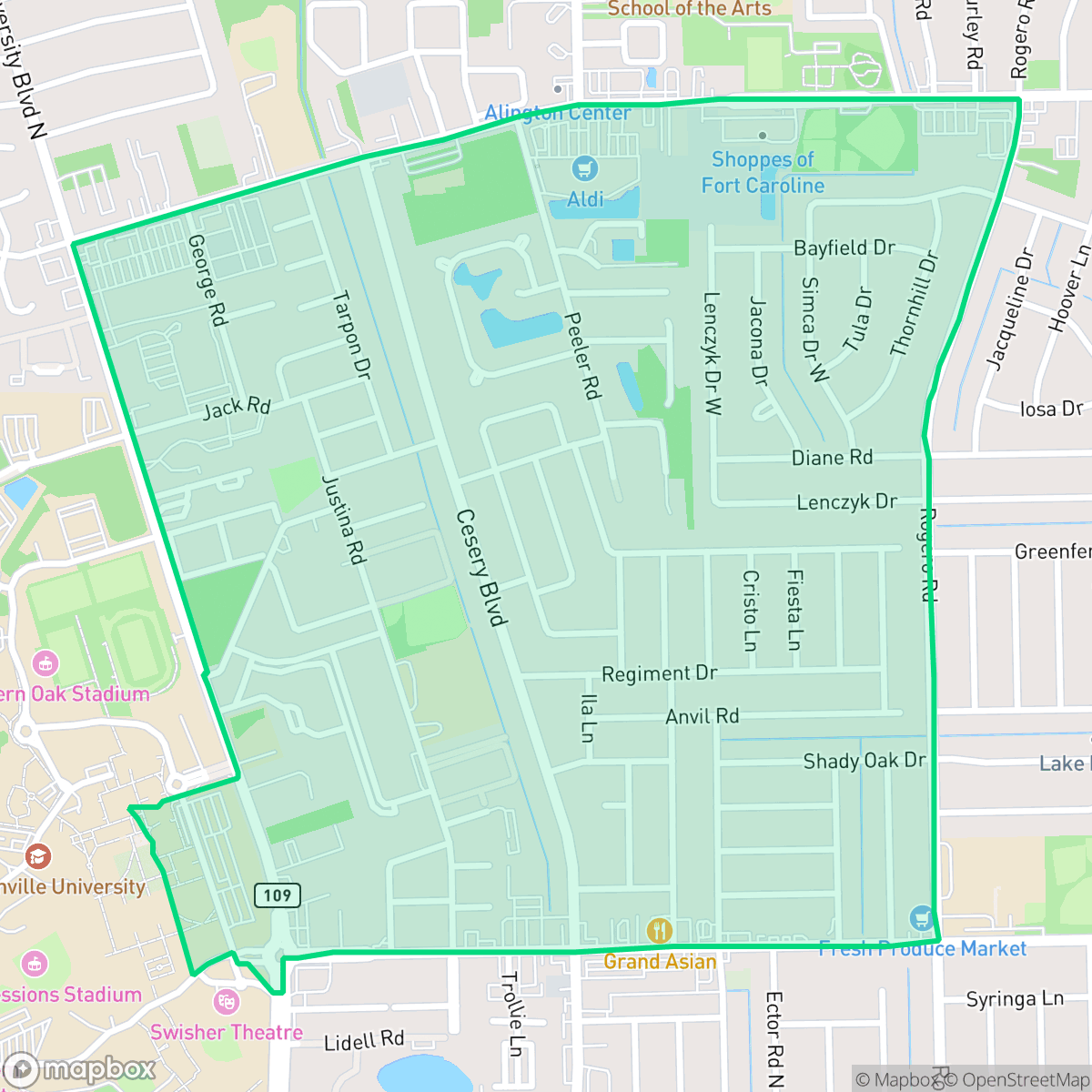 Map showing the location of Arlington Manor, Jacksonville, FL