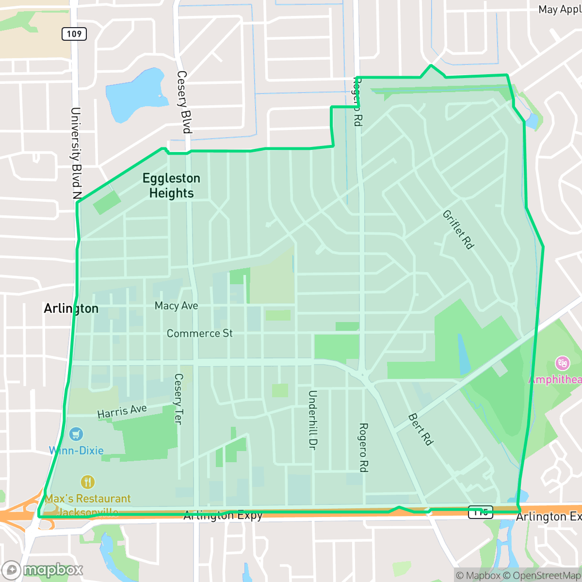 Map showing the location of Arlington, Jacksonville, FL