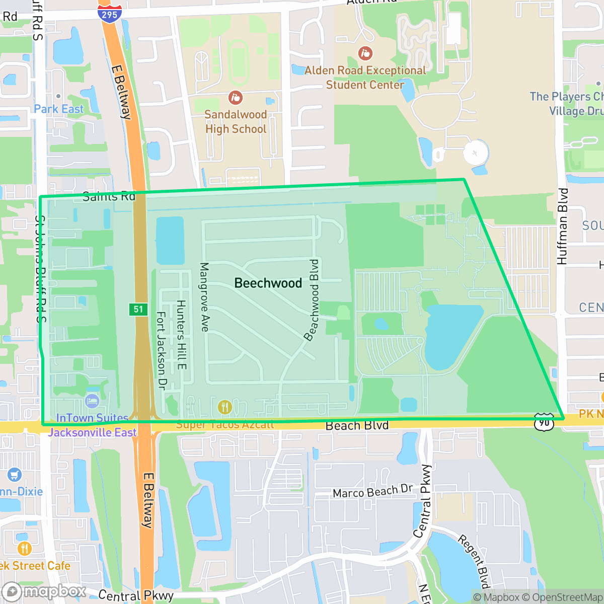 Map showing the location of Beachwood, Jacksonville, FL
