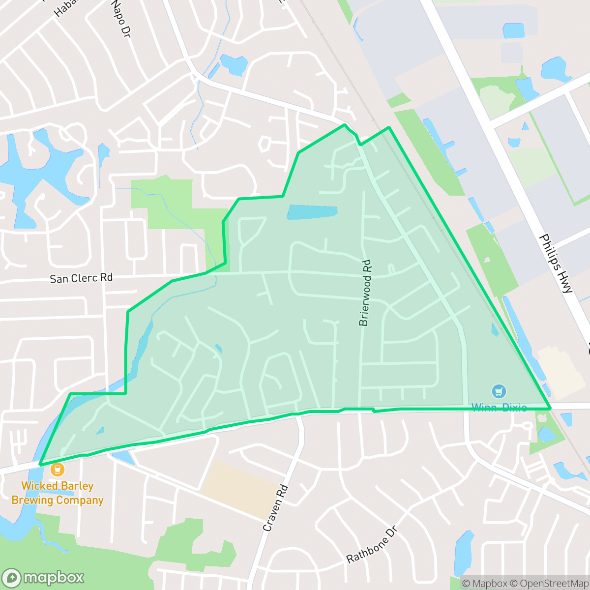 Map showing the location of Brierwood, Jacksonville, FL