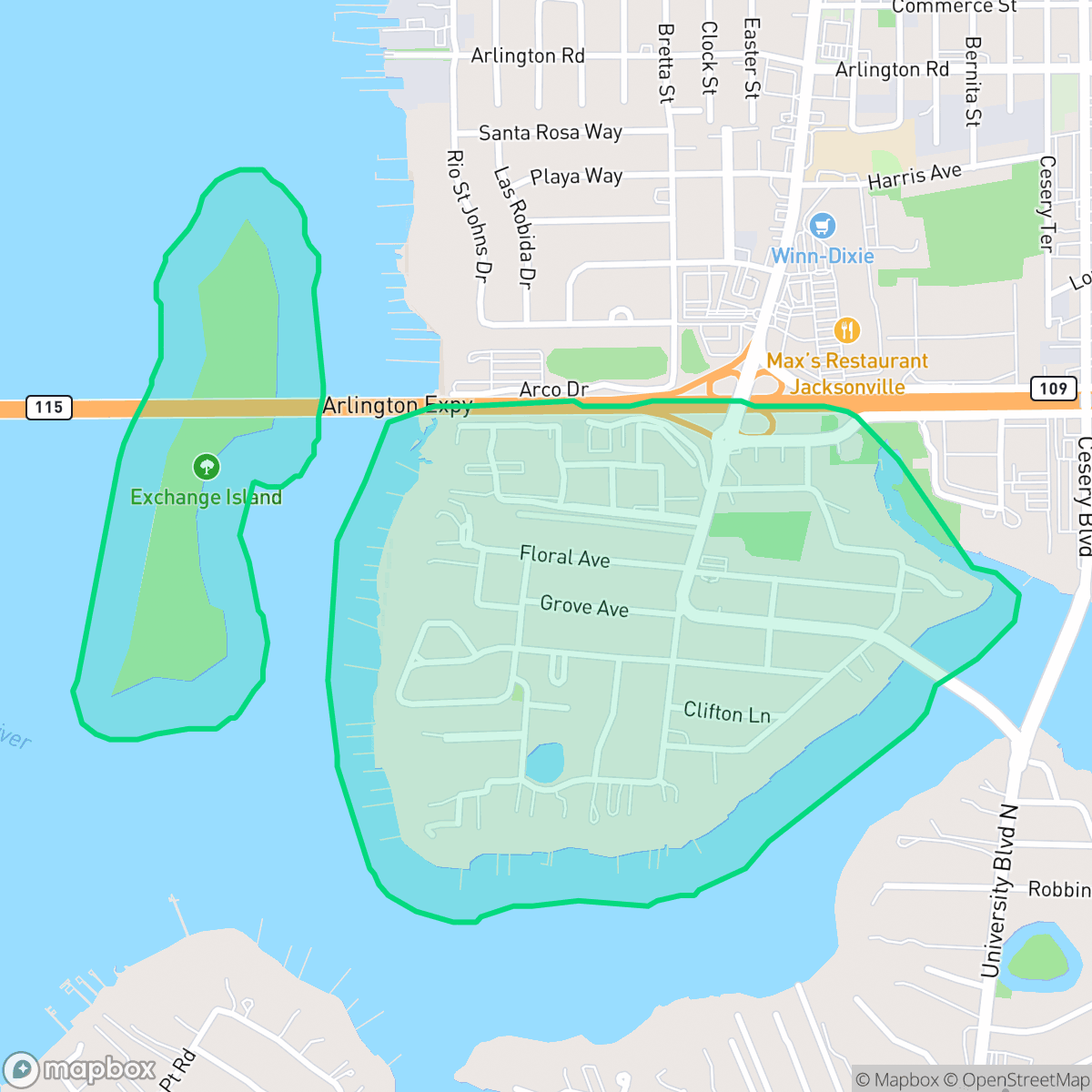 Map showing the location of Clifton, Jacksonville, FL