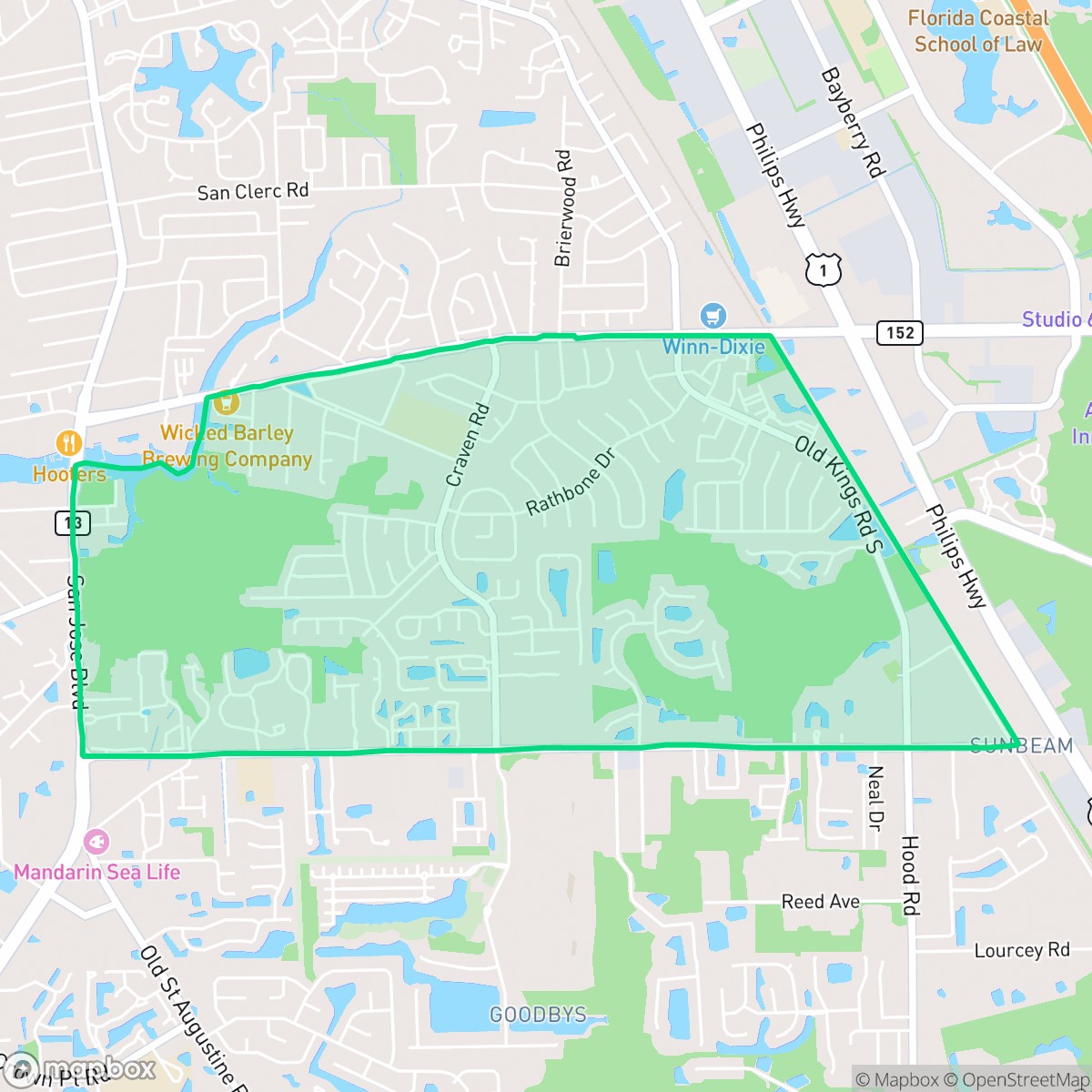 Map showing the location of Craven, Jacksonville, FL