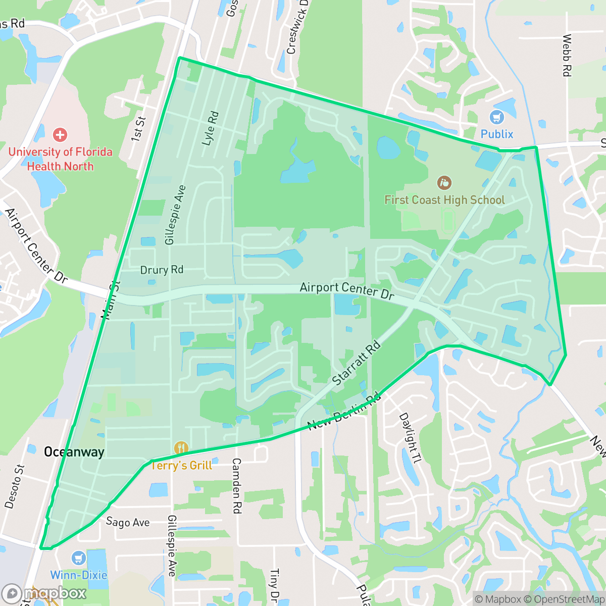 Map showing the location of Duval, Jacksonville, FL