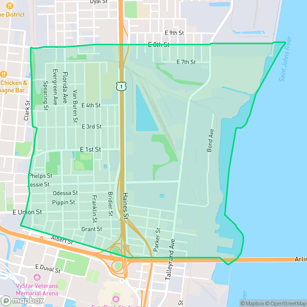 Map showing the location of East Jacksonville, Jacksonville, FL