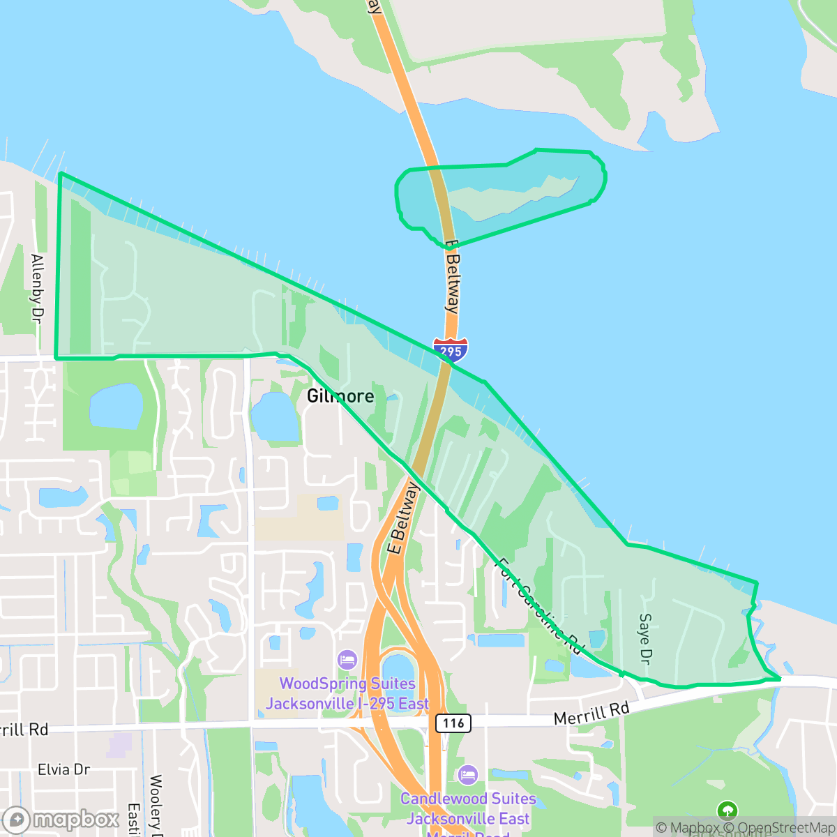 Map showing the location of Gilmore, Jacksonville, FL