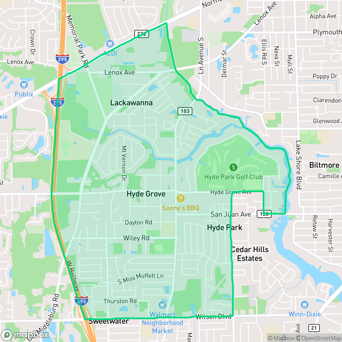 Map showing the location of Hyde Park, Jacksonville, FL