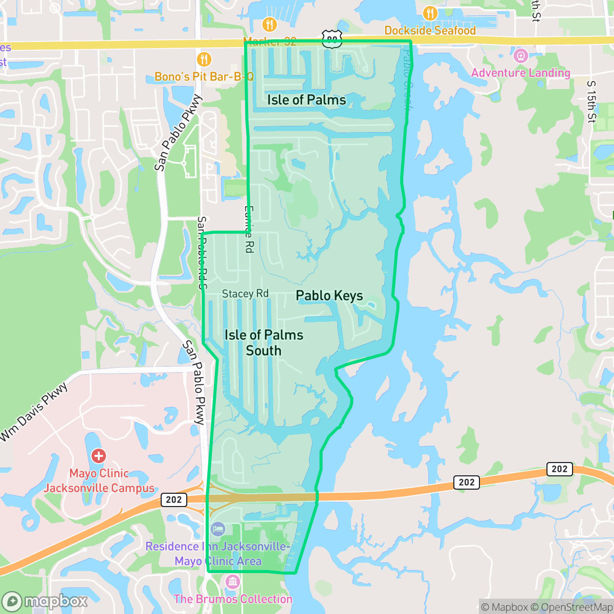 Map showing the location of Isle of Palms, Jacksonville, FL