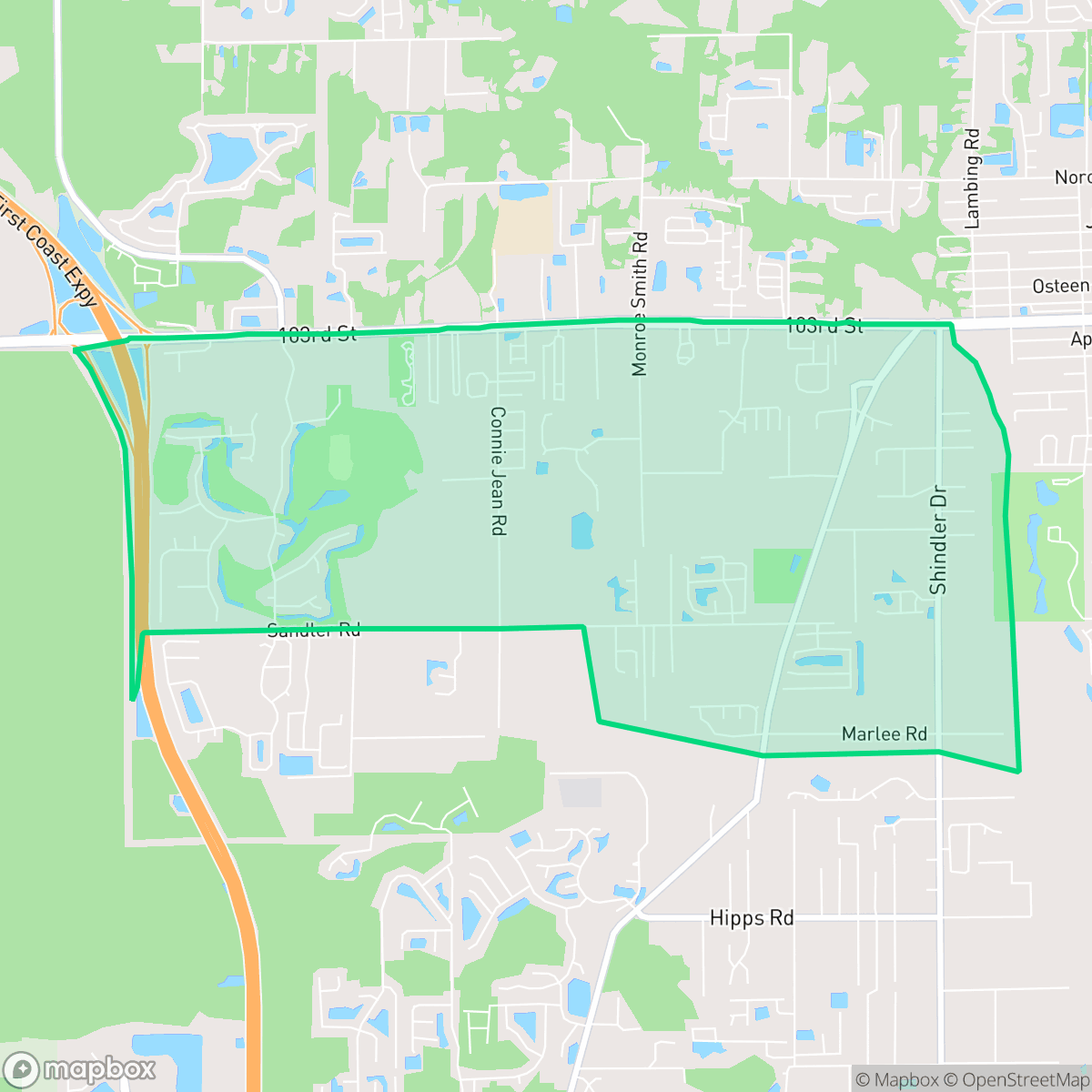 Map showing the location of Jacksonville Heights South, Jacksonville, FL