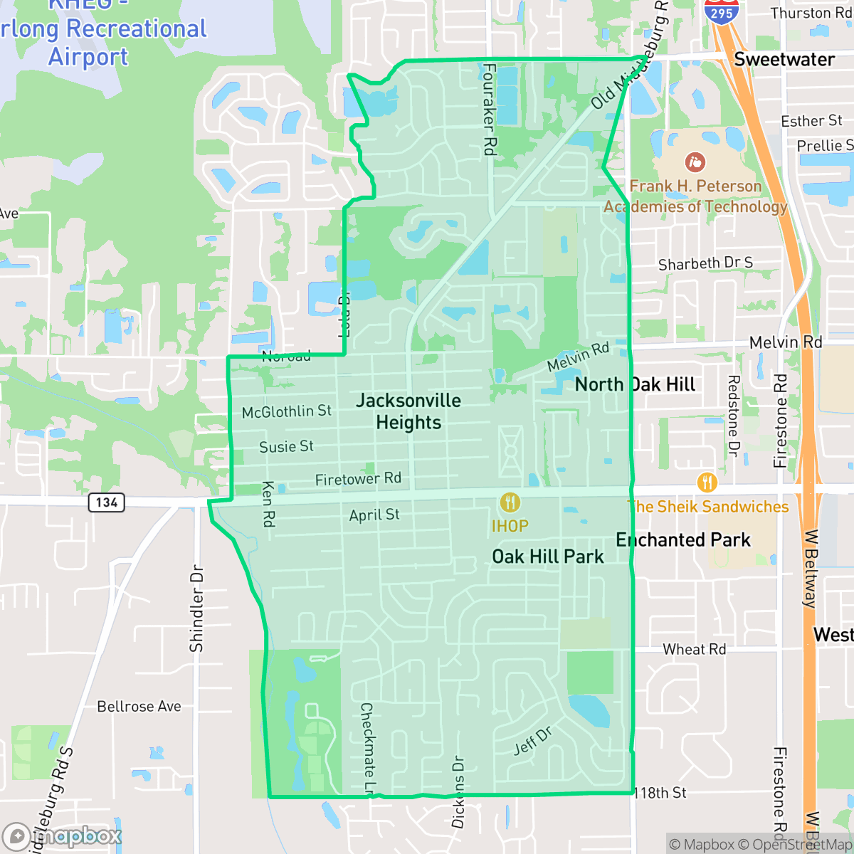 Map showing the location of Jacksonville Heights, Jacksonville, FL