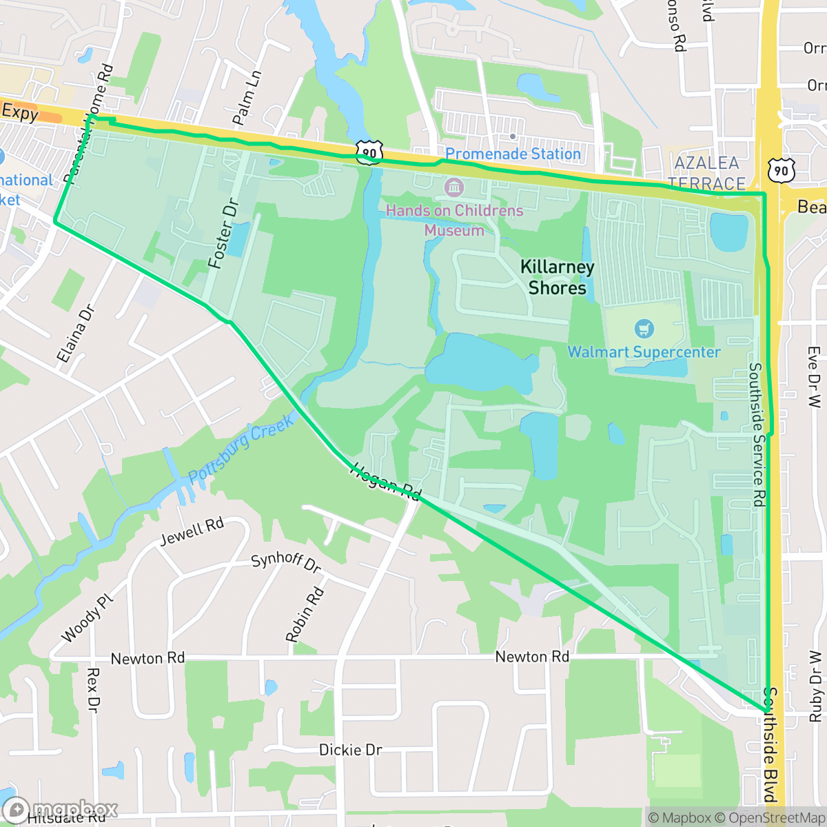 Map showing the location of Kilarney Shores, Jacksonville, FL