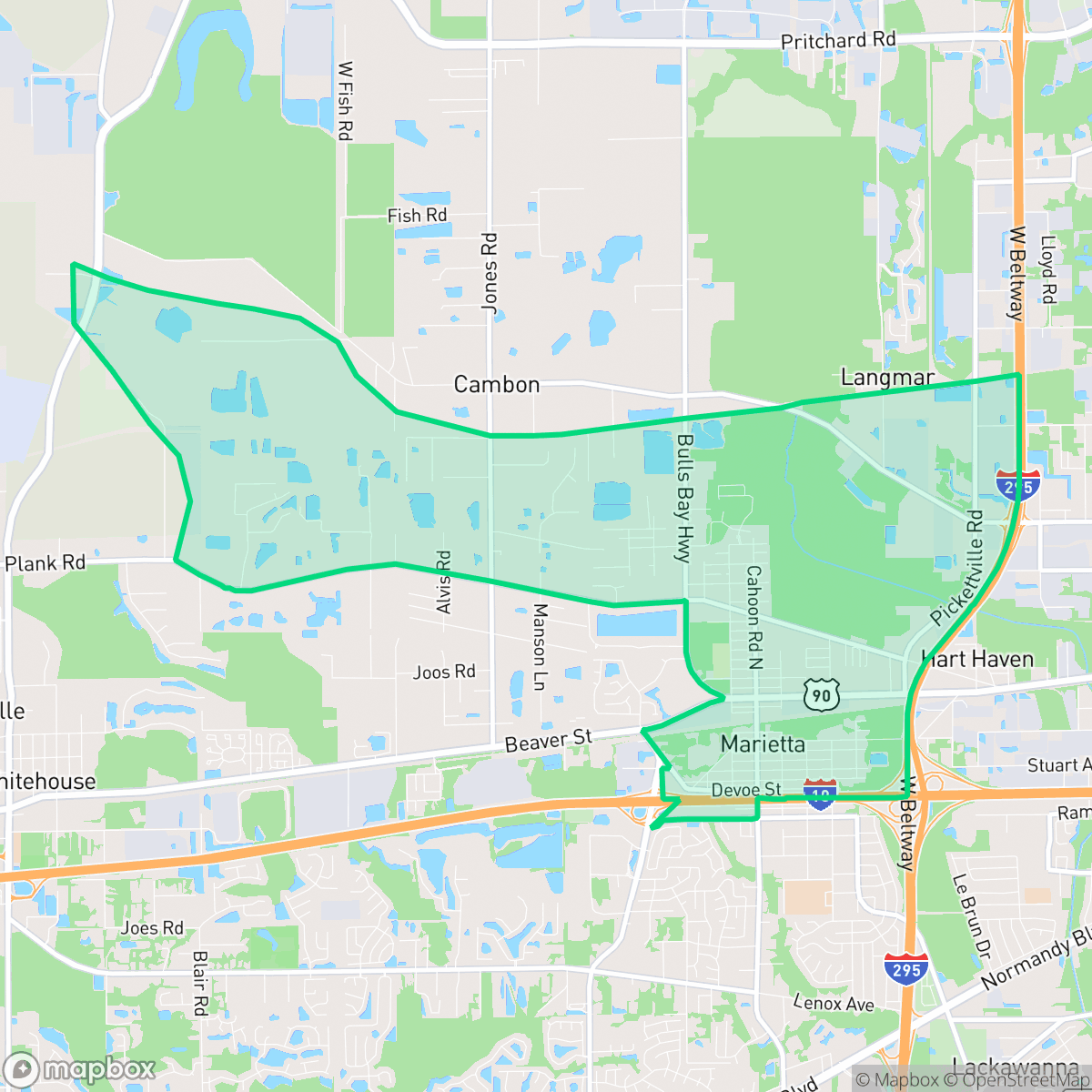 Map showing the location of Marietta, Jacksonville, FL