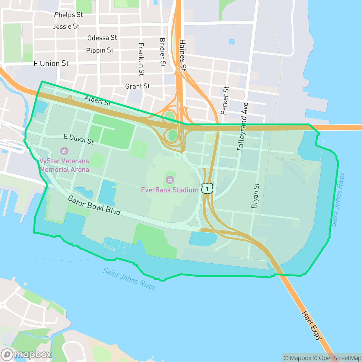 Map showing the location of Midtown, Jacksonville, FL