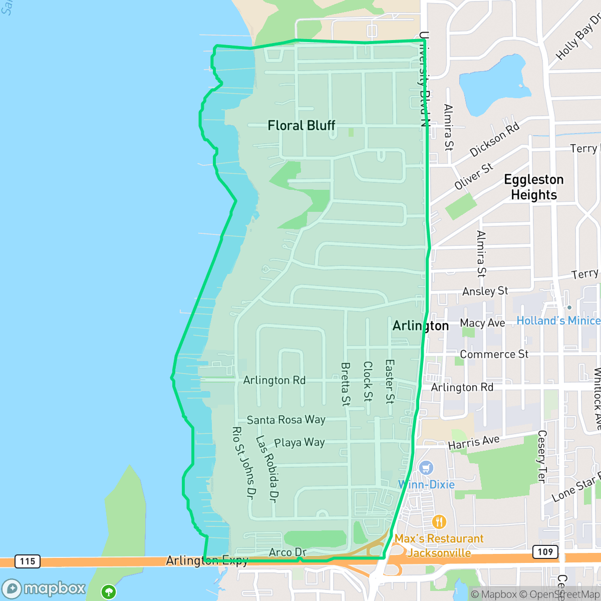 Map showing the location of Monterey, Jacksonville, FL