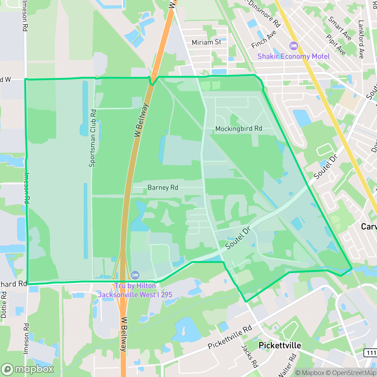 Map showing the location of Picketville, Jacksonville, FL