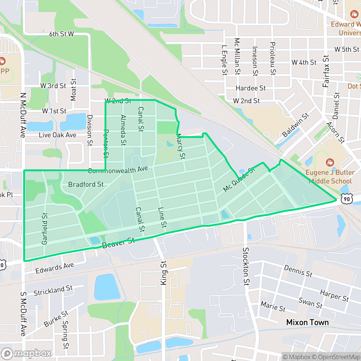 Map showing the location of Robinson's Addition, Jacksonville, FL