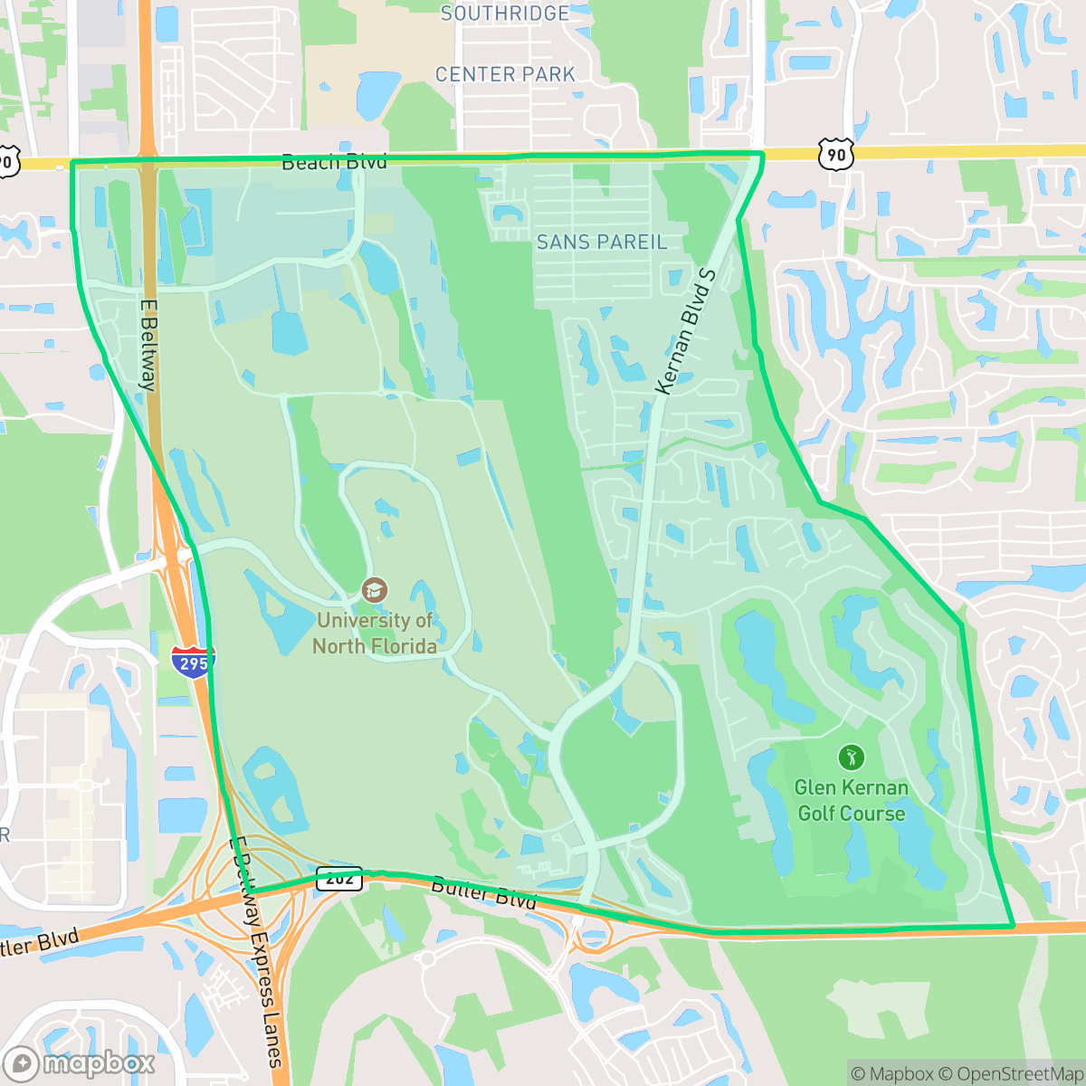 Map showing the location of Sans Pareil, Jacksonville, FL