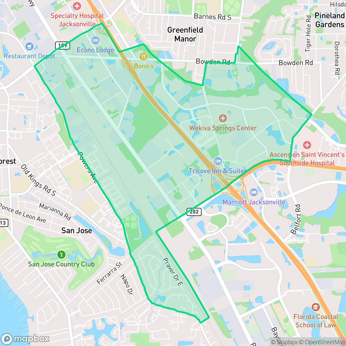 Map showing the location of Southpoint, Jacksonville, FL