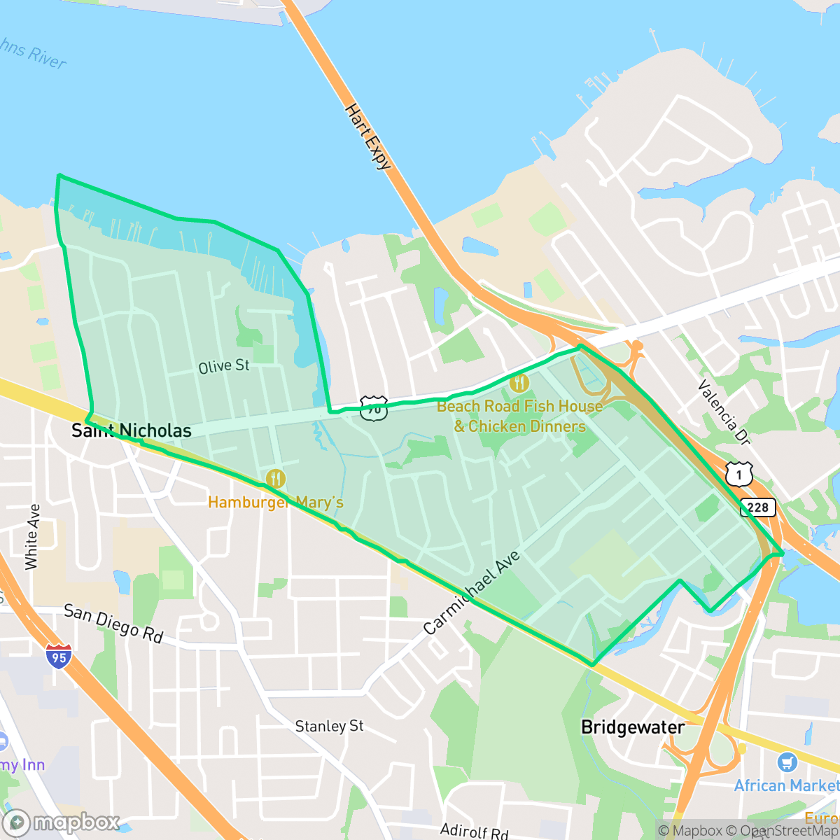 Map showing the location of St. Nicholas, Jacksonville, FL