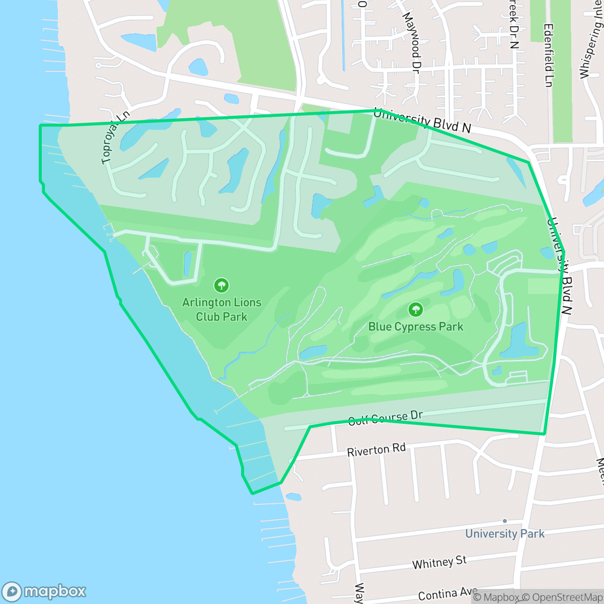 Map showing the location of University Club, Jacksonville, FL