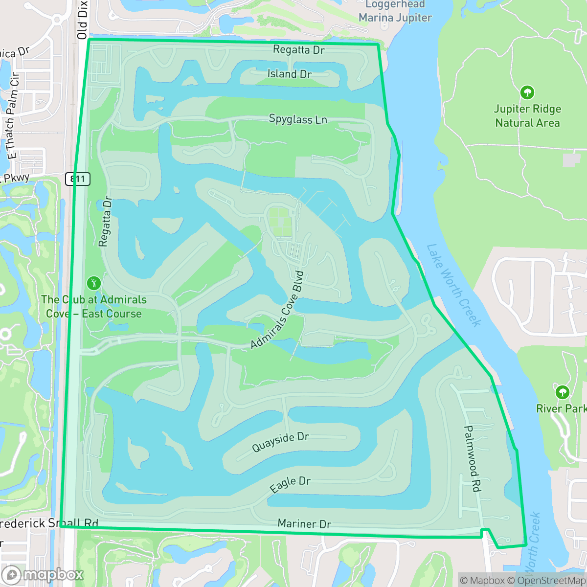 Map showing the location of Admirals Cove, Jupiter, FL