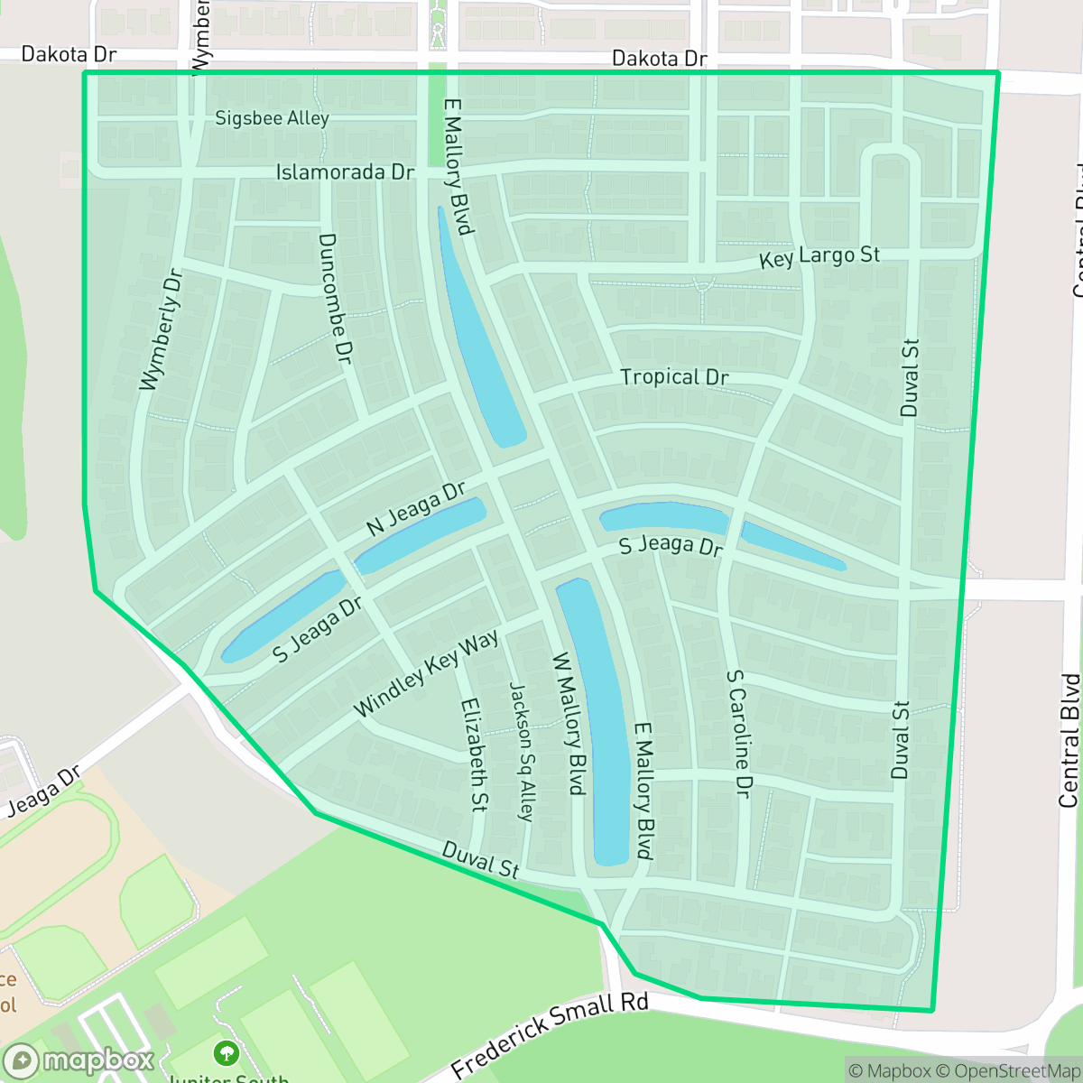 Map showing the location of Mallory Creek, Jupiter, FL