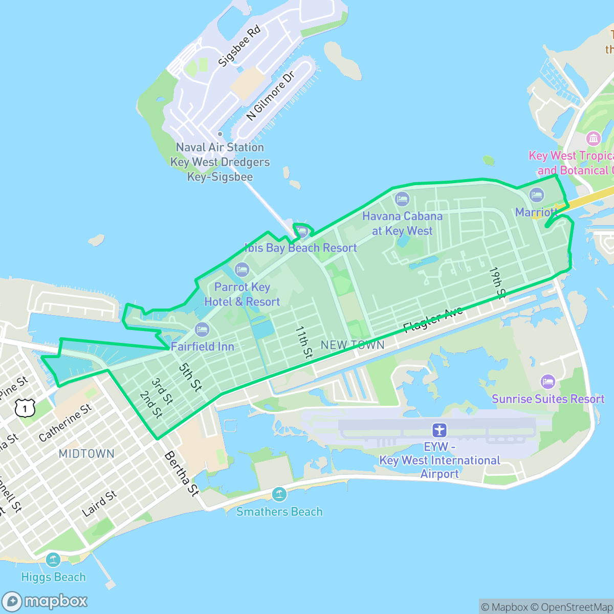 Map showing the location of New Town, Key West, FL