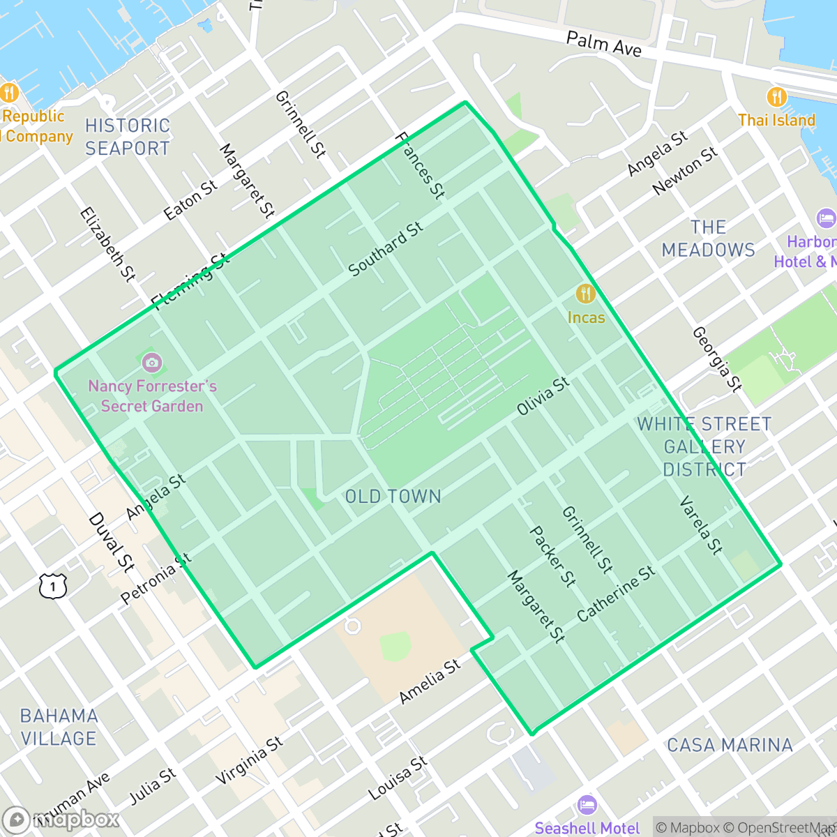 Map showing the location of Old Town, Key West, FL