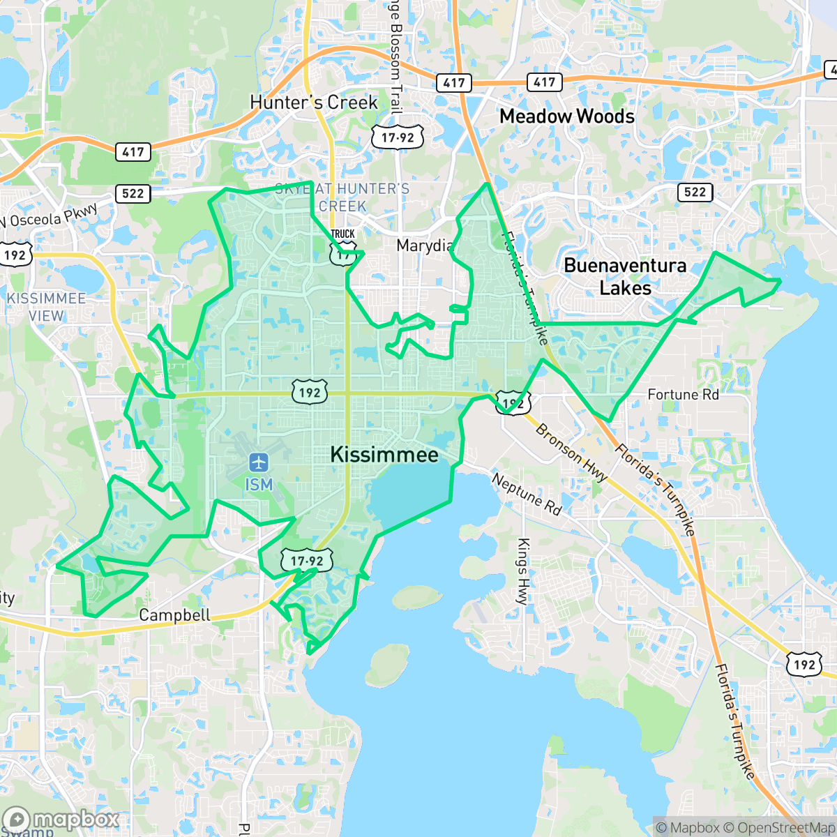 Map showing the location of Kissimmee, FL — coverage area