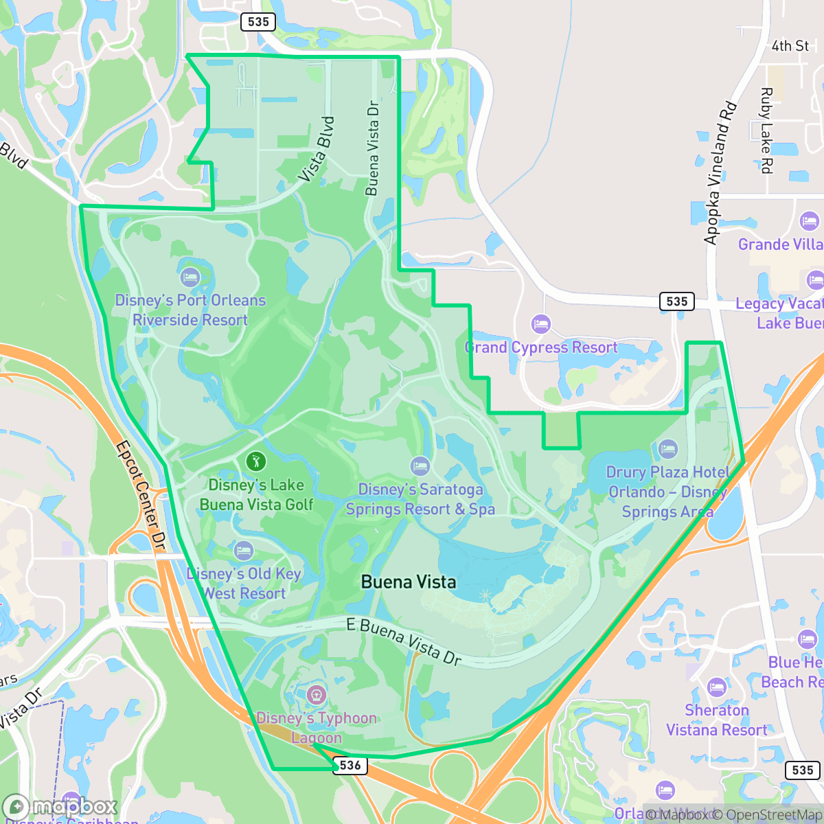 Map showing the location of Lake Buena Vista, FL — coverage area