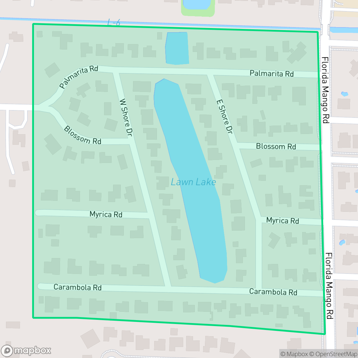 Map showing the location of Lawn Lake, Lake Clarke Shores, FL
