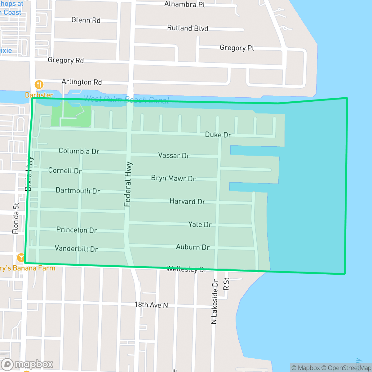 Map showing the location of College Park, Lake Worth Beach, FL