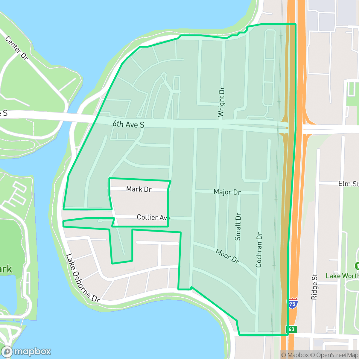 Map showing the location of Lake Osborne, Lake Worth Beach, FL