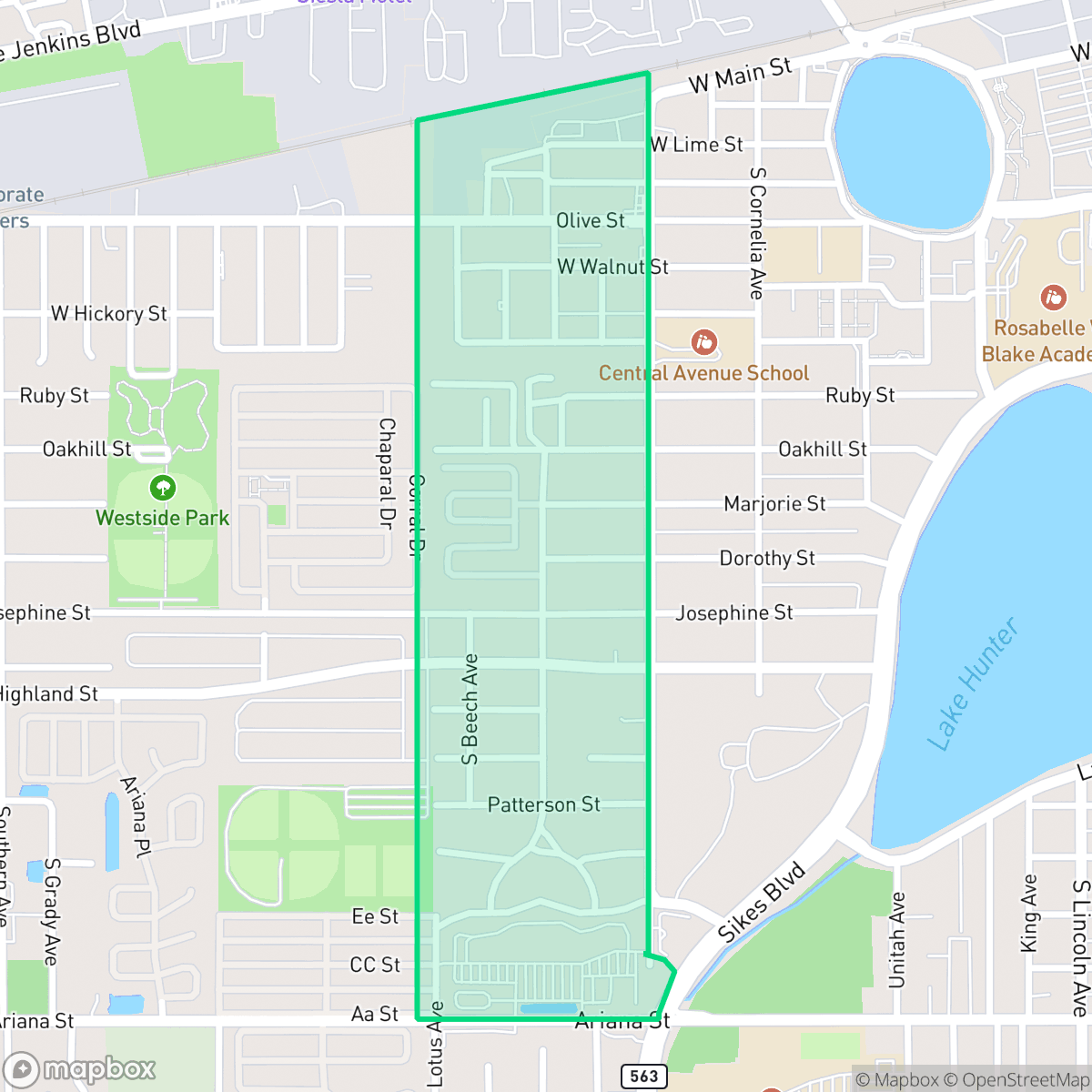 Map showing the location of Central Avenue, Lakeland, FL