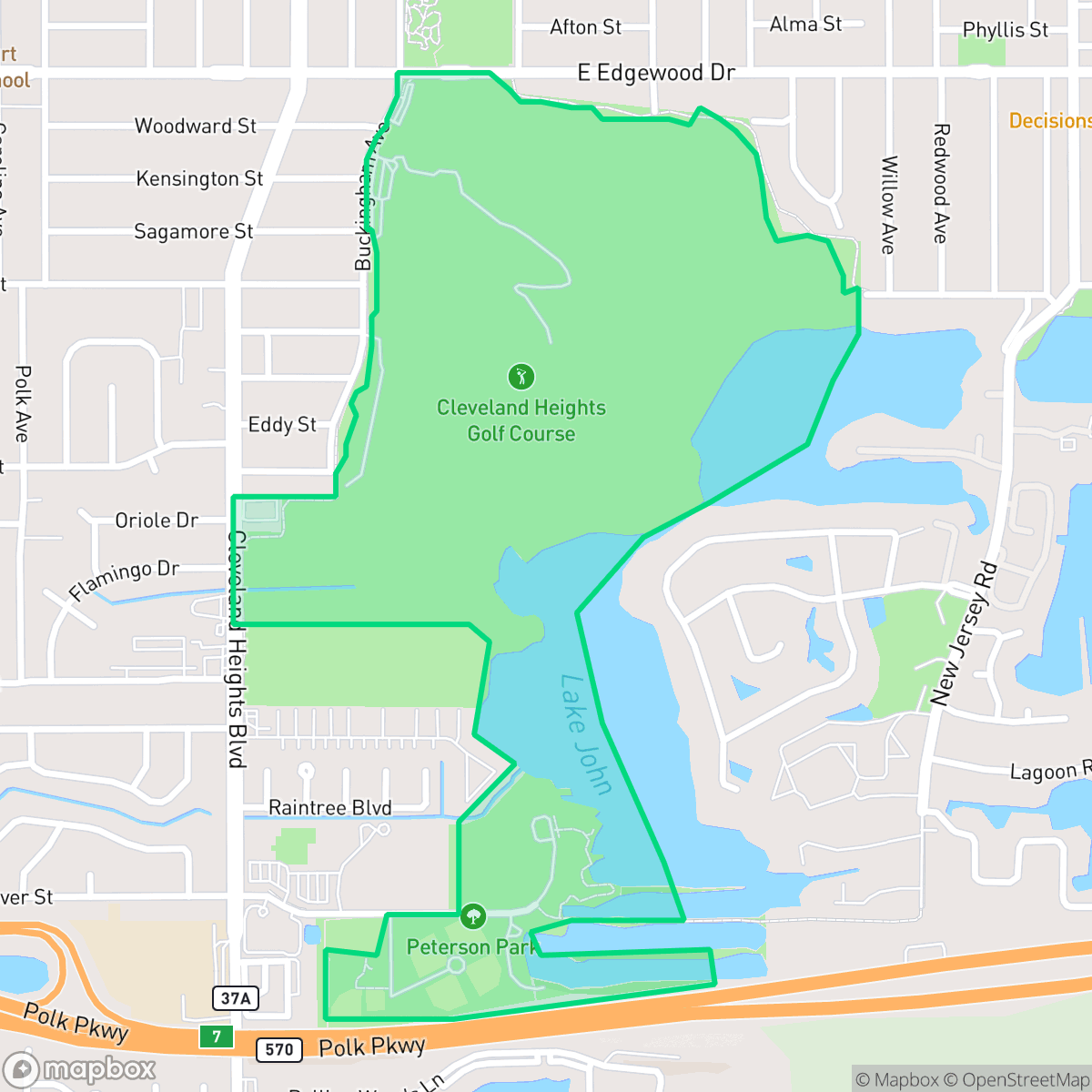 Map showing the location of Cleveland Heights Golf Course, Lakeland, FL