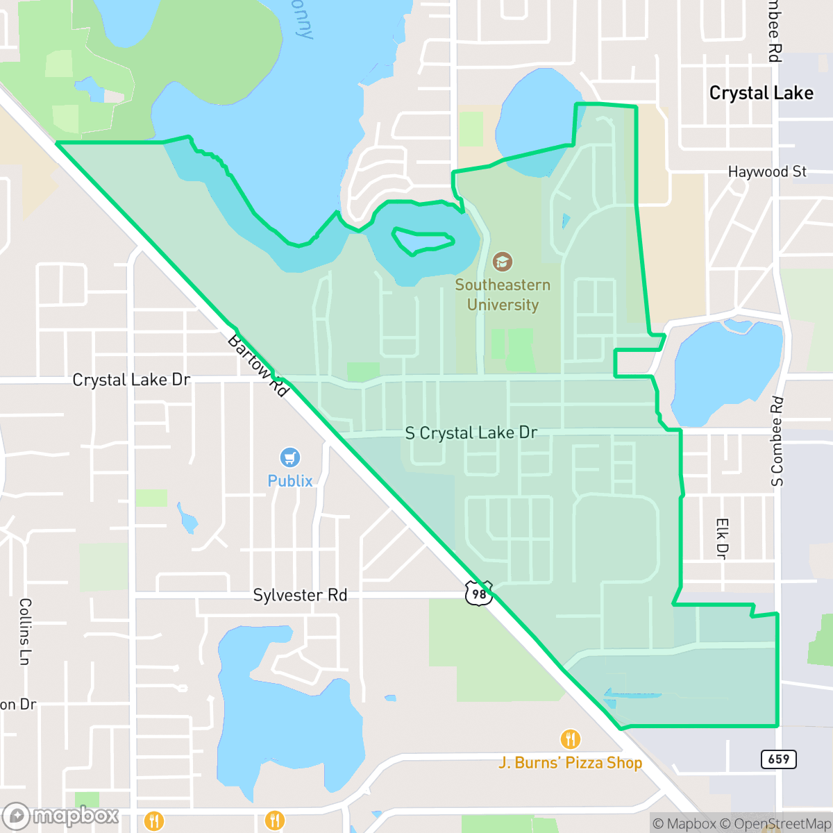 Map showing the location of Crystal Lake, Lakeland, FL