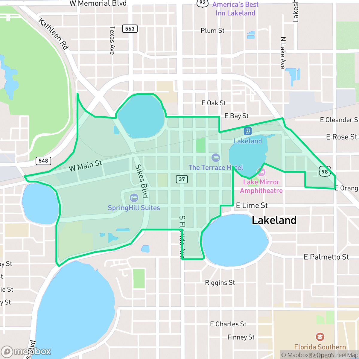 Map showing the location of Downtown, Lakeland, FL