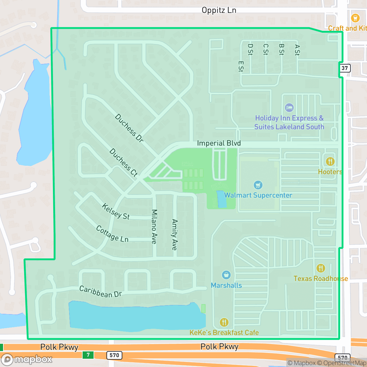 Map showing the location of Imperial, Lakeland, FL