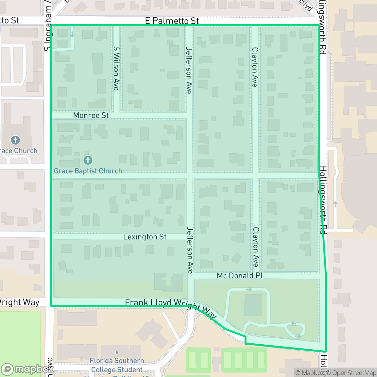 Map showing the location of Jefferson Ave, Lakeland, FL