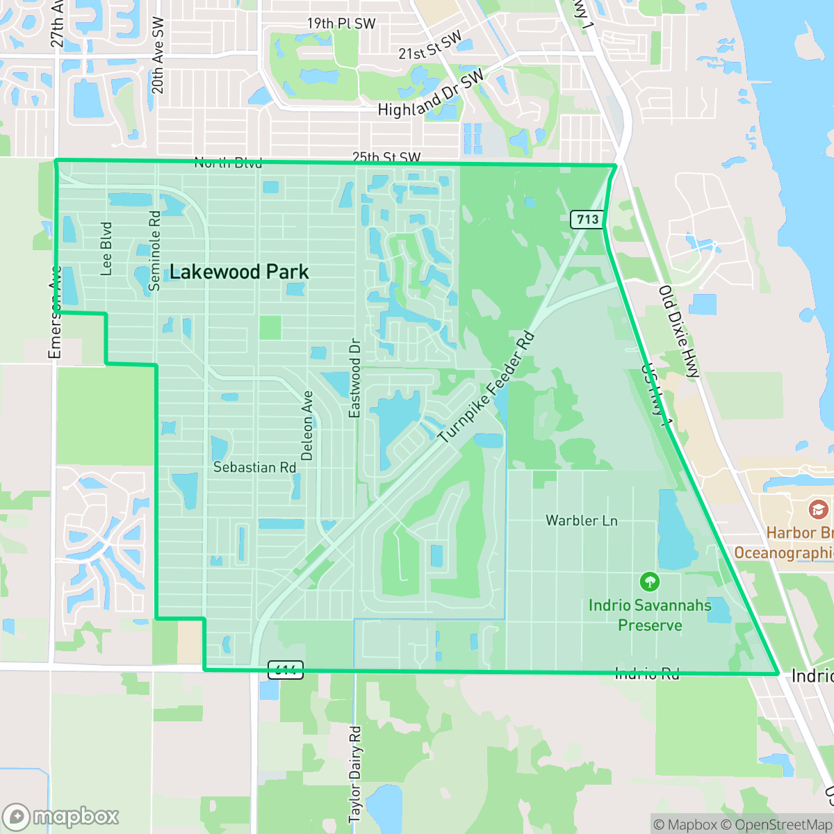 Map showing the location of Lakewood Park, FL — coverage area