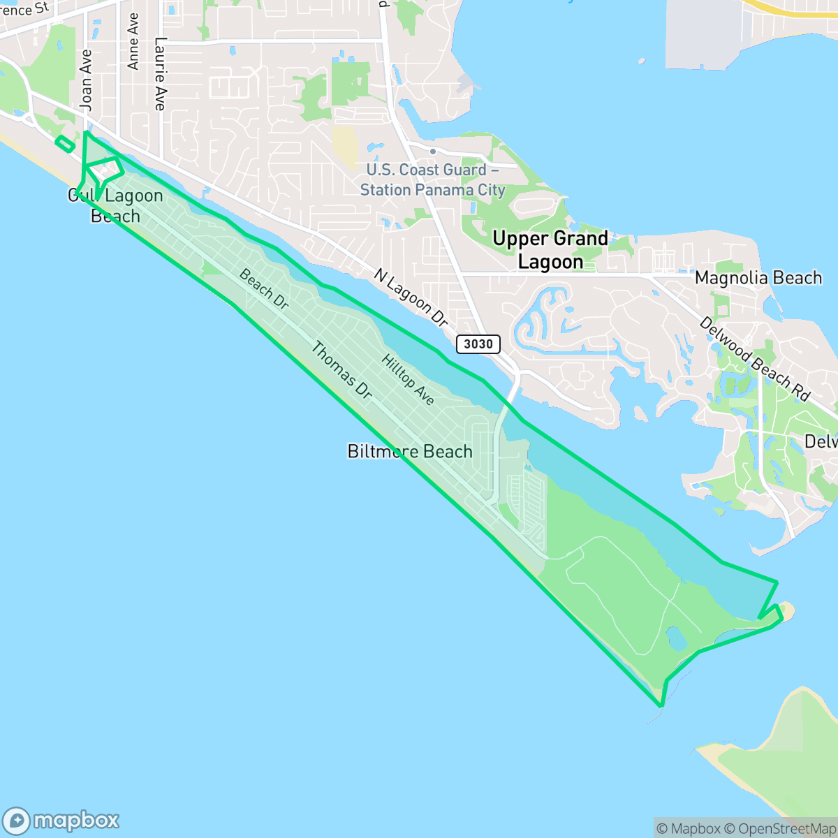 Map showing the location of Lower Grand Lagoon, FL — coverage area
