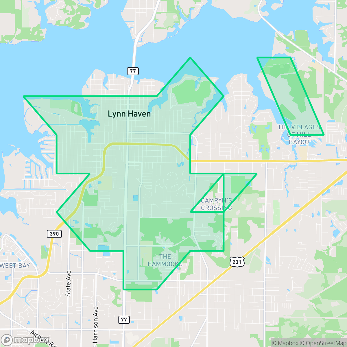 Map showing the location of Lynn Haven, FL — coverage area