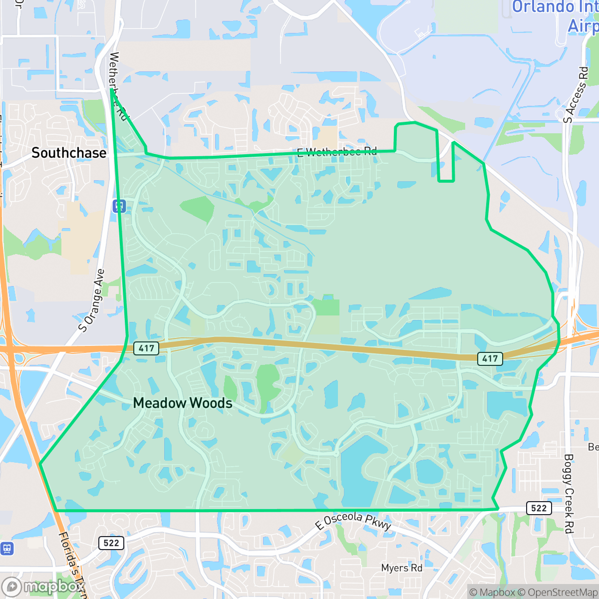 Map showing the location of Meadow Woods, FL — coverage area