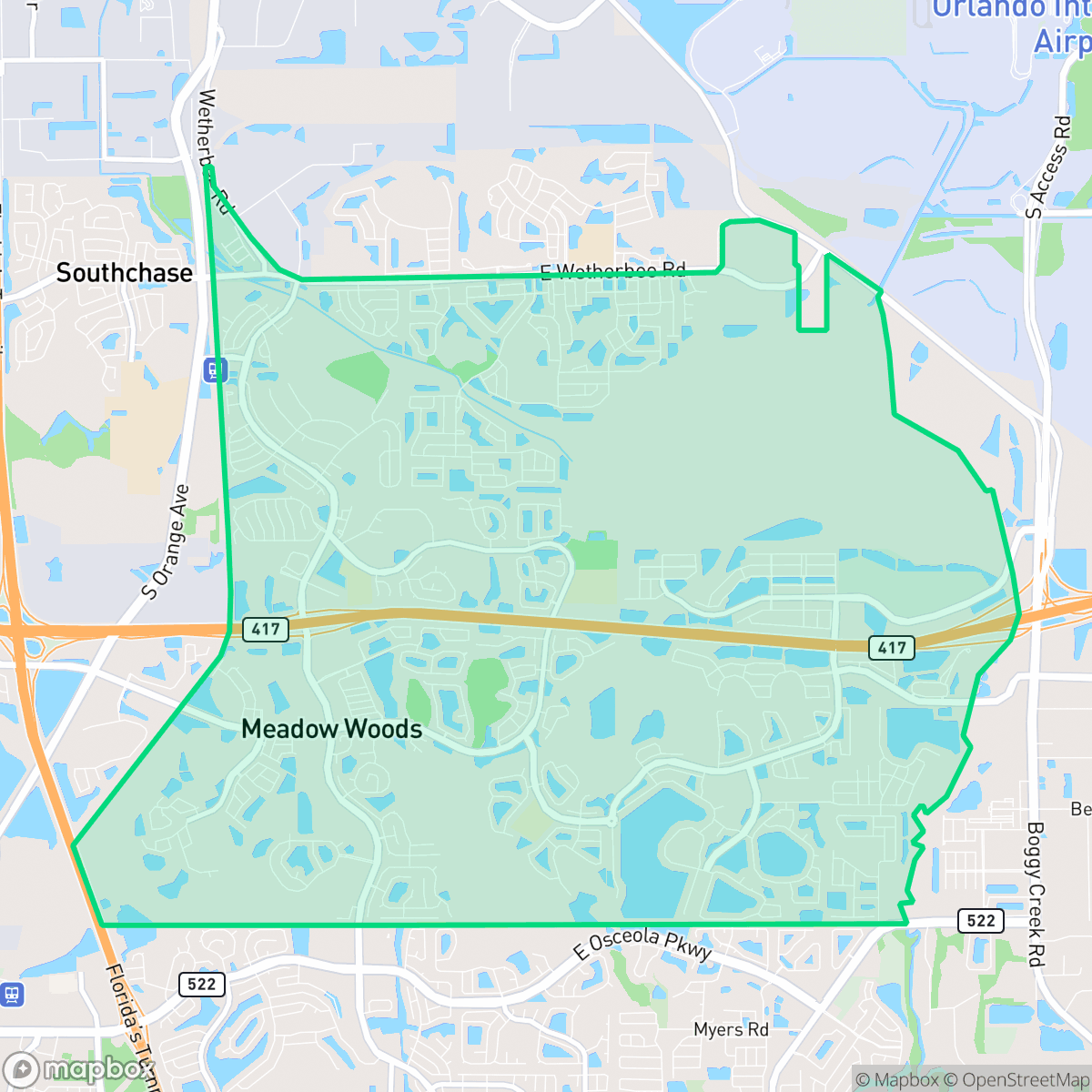 Map showing the location of Meadow Woods, Meadow Woods, FL