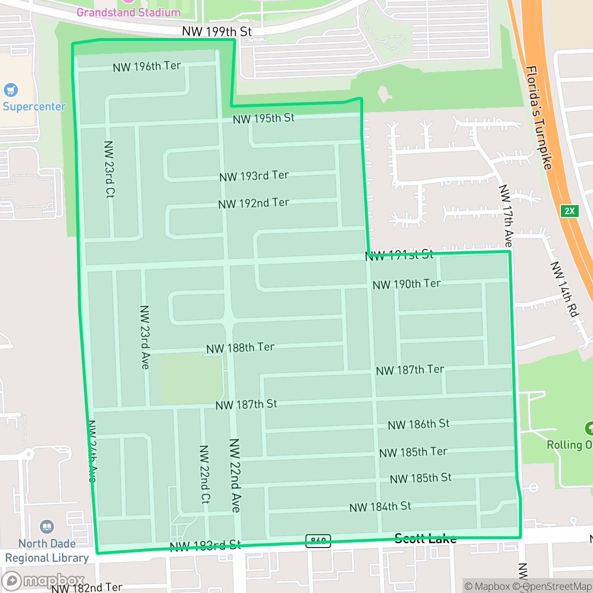 Map showing the location of Crestview, Miami Gardens, FL