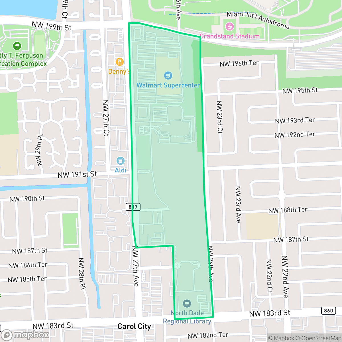 Map showing the location of Dolphin Center South, Miami Gardens, FL