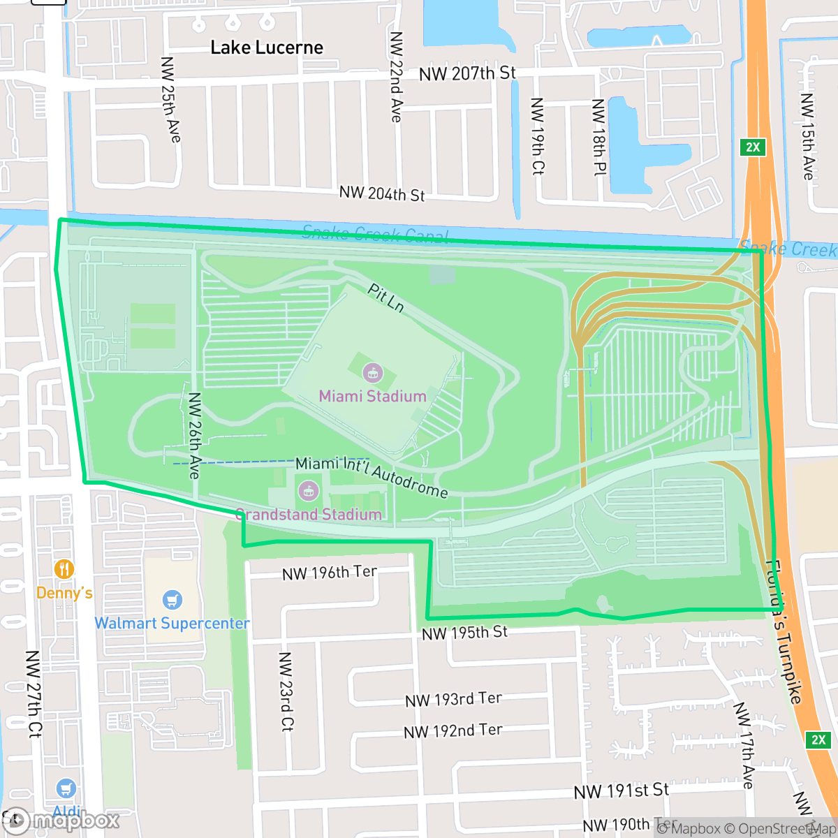 Map showing the location of Dolphin Stadium, Miami Gardens, FL