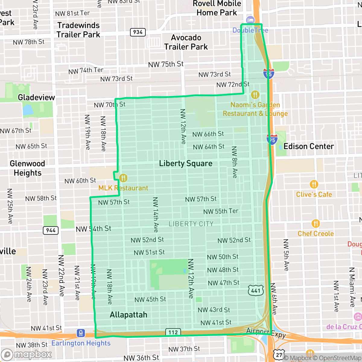 Map showing the location of Liberty City, Miami, FL