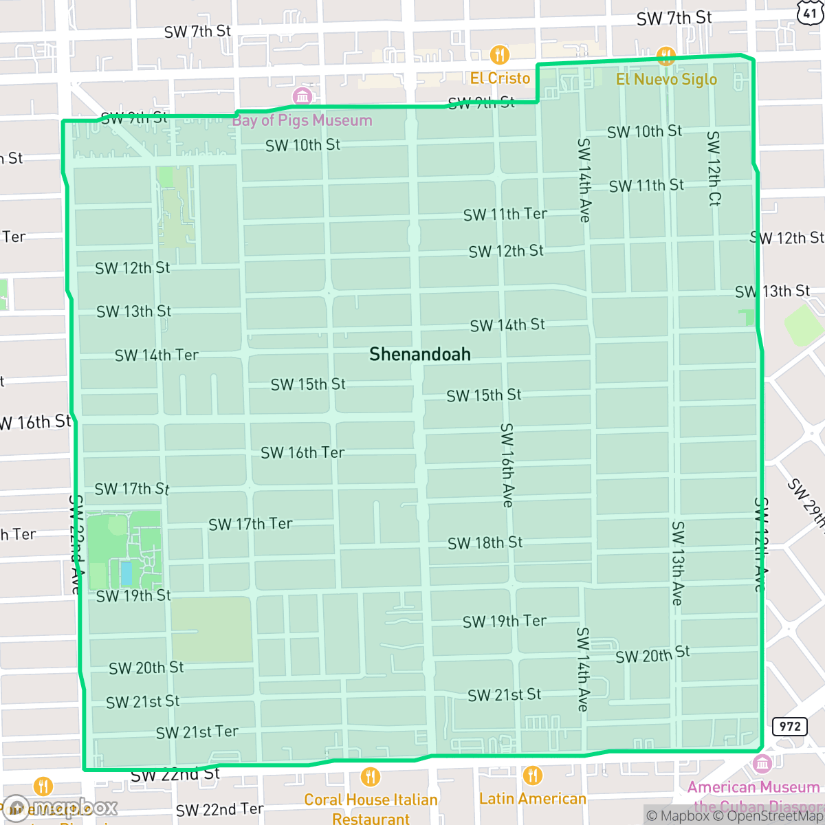 Map showing the location of Shenandoah, Miami, FL