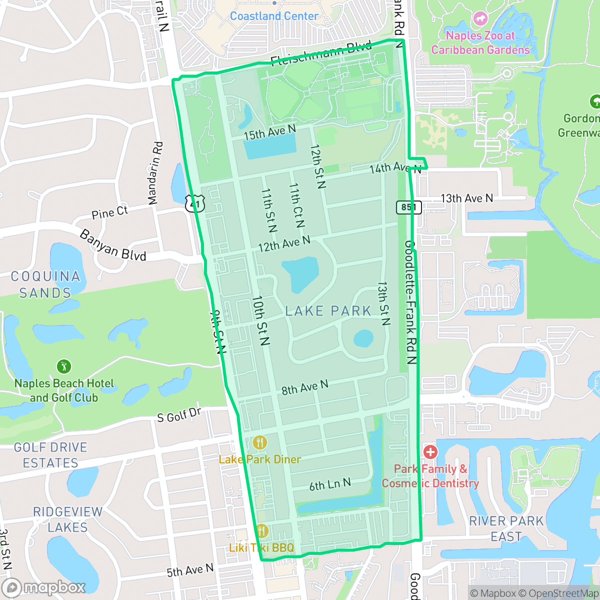 Map showing the location of Lake Park, Naples, FL