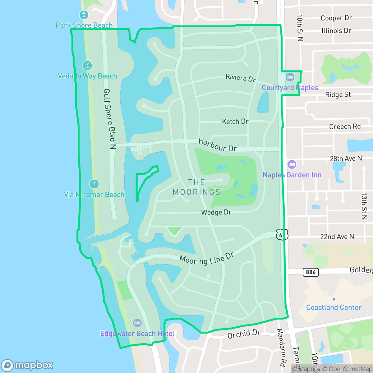 Map showing the location of Moorings, Naples, FL